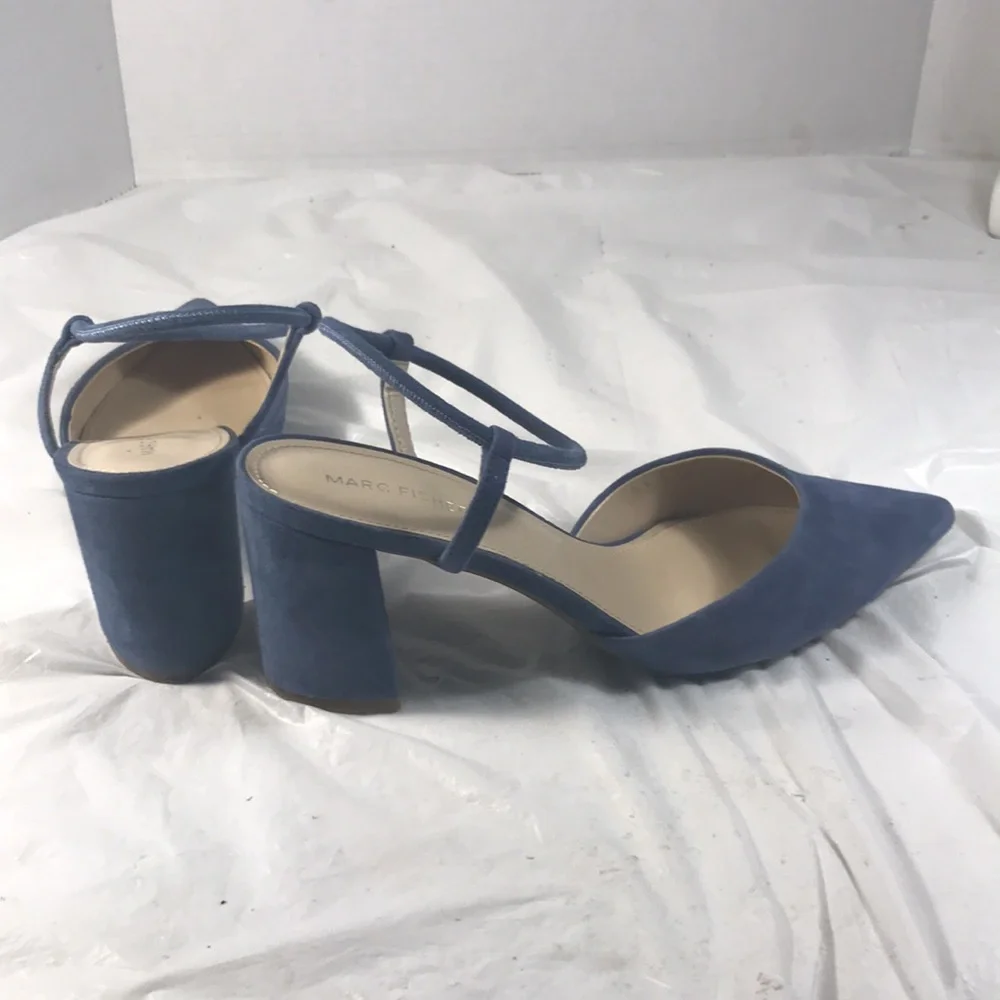 Marc Fisher LTD. Women’sMarlon Blue Suede Strappy  Pointy Toe Chunky Heels Shoes
